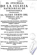 El Syncello de la Iglesia patriarcal de Constantinopla desagraviado, el sacro texto del Genesis, en el capitulo nono, defendido